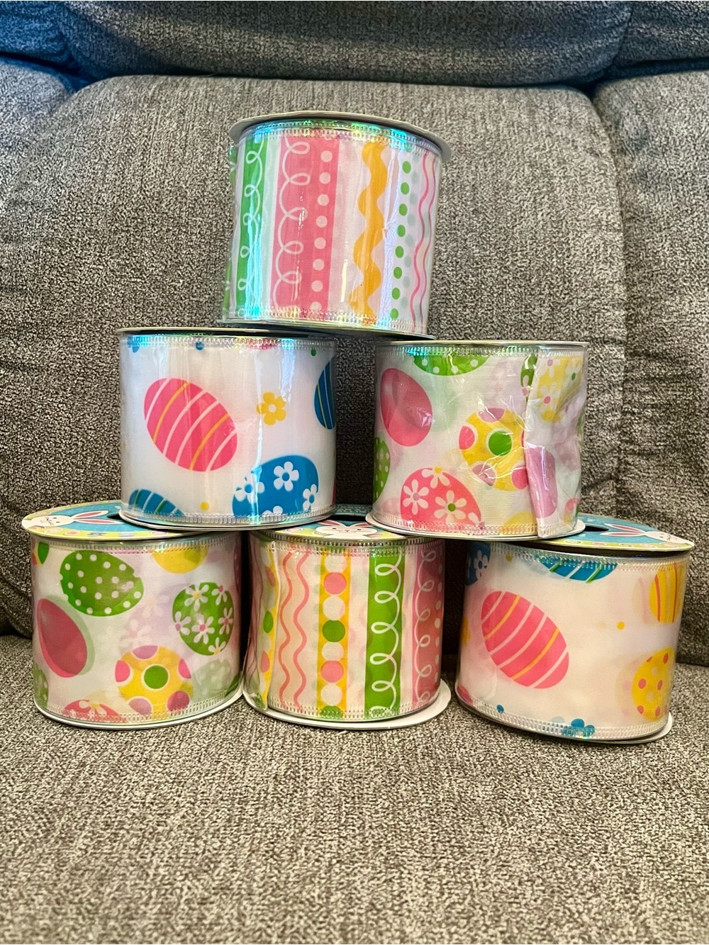 Holiday Easter Egg Decorative Wired Ribbon Pack Pink, Green, Yellow, Blue